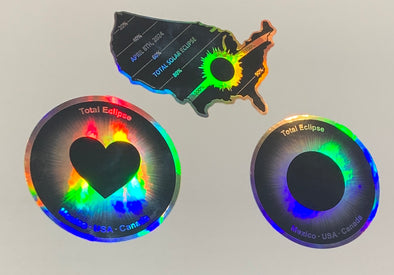 3 Sticker Medley| Total Solar Eclipse 2024 | USA, Round, Heart