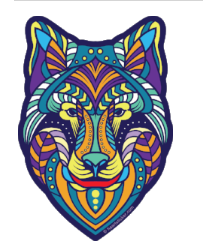 A wolf as seen though a kaleidoscope with bright colors