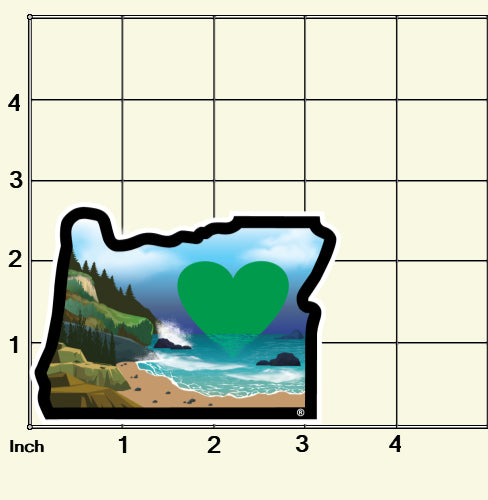 Sticker | Heart in Oregon Coast | Coast with Green Heart Label Decal