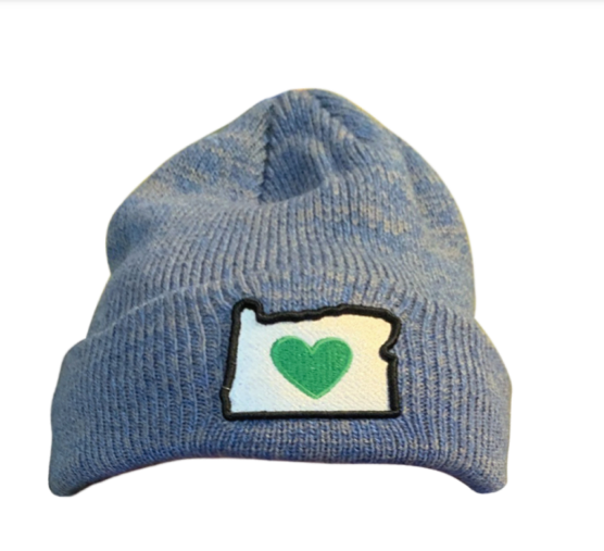 Winter Beanie Hat | Heart in Oregon | Blue Gray Mix with Cuff