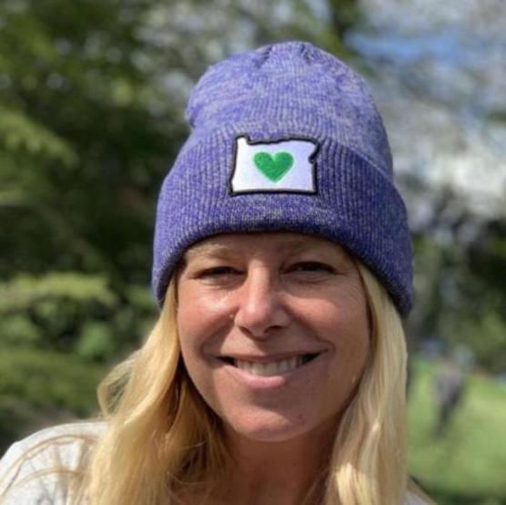 Winter Beanie Hat | Heart in Oregon | Blue Gray Mix with Cuff