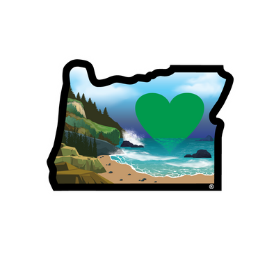 Sticker | Heart in Oregon Coast | Coast with Green Heart Label Decal